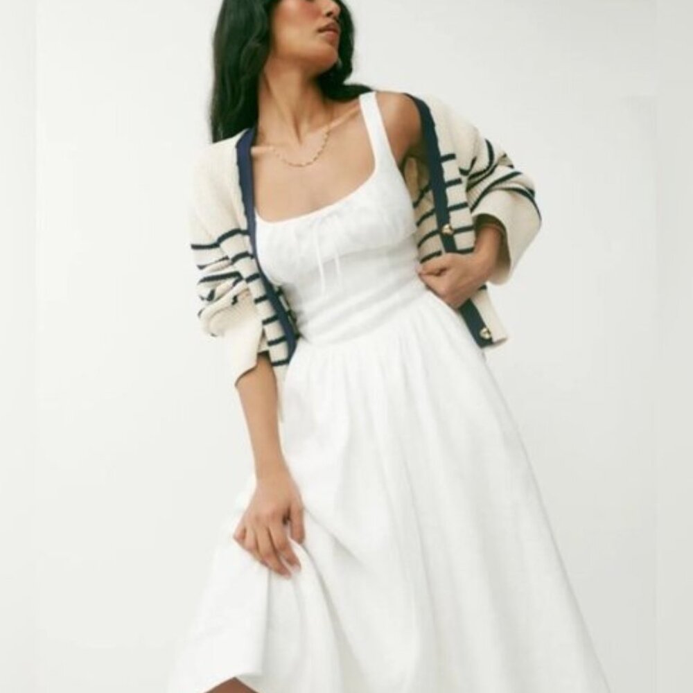 NEW Reformation Balia Linen Sleeveless Midi Dress in White | US 6 UK 10 - Picture 4 of 16